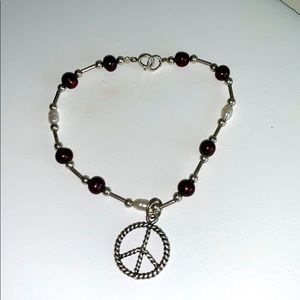 Sterling, freshwater pearls, peace charm bracelet